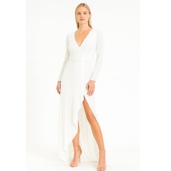 Mac Duggal Sequin Wrap Evening Gown 4 White NWT - Picture 1 of 10